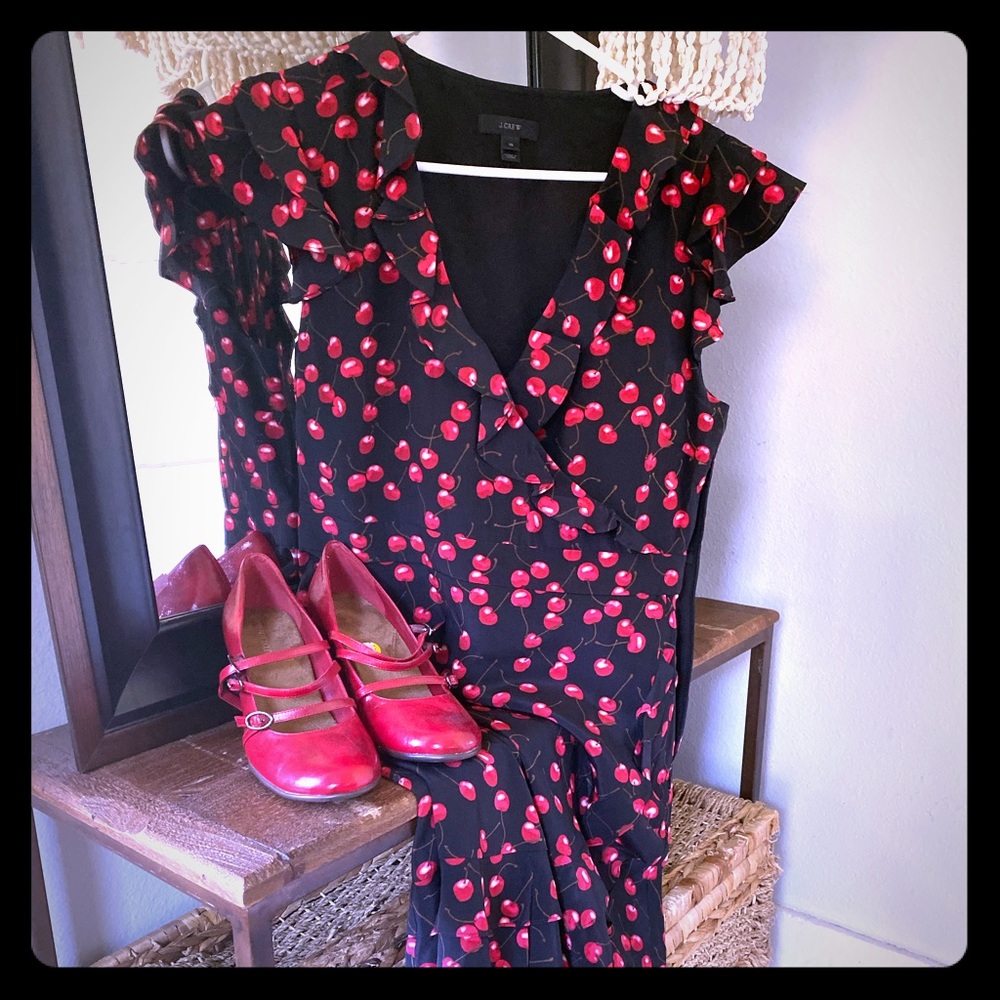 Jcrew cherry print silk dress 10